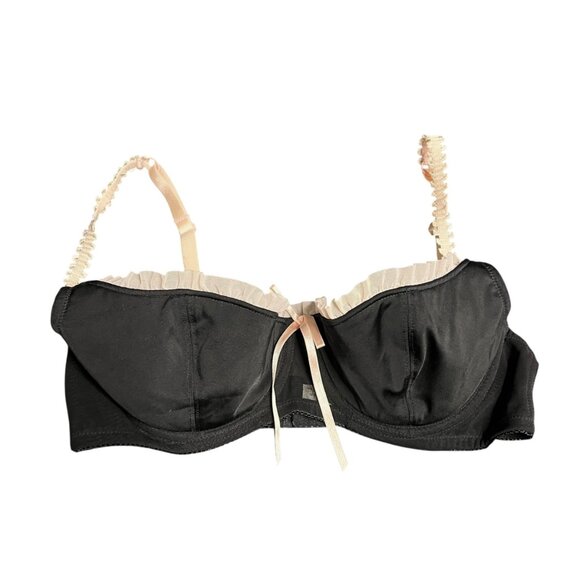 Victoria Secret Push Up Bra 36C Ruffle Detail Underwire Black Pink Trim - Picture 1 of 7